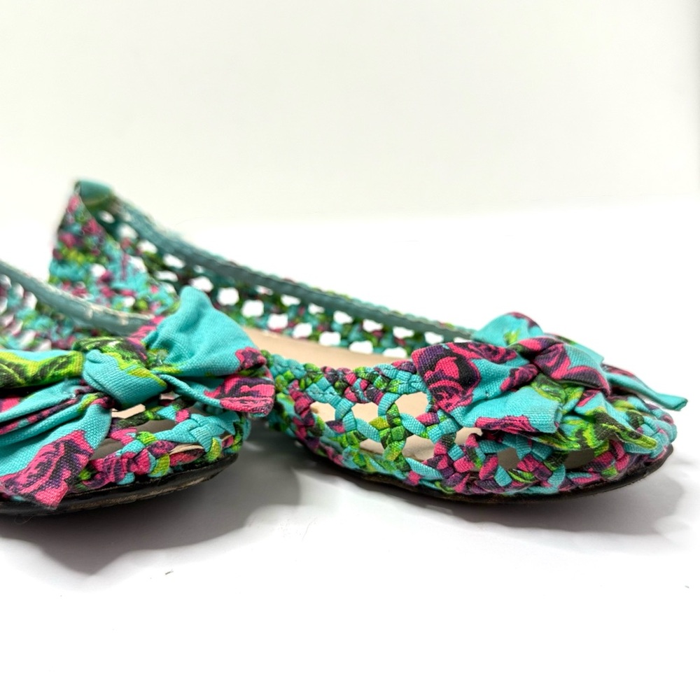 Betsey Johnson Teal Floral Bow Ballet Flats - Picture 2 of 8